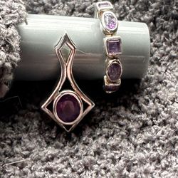 925 Silver & Amethyst Ring, Pendant & Earrings 