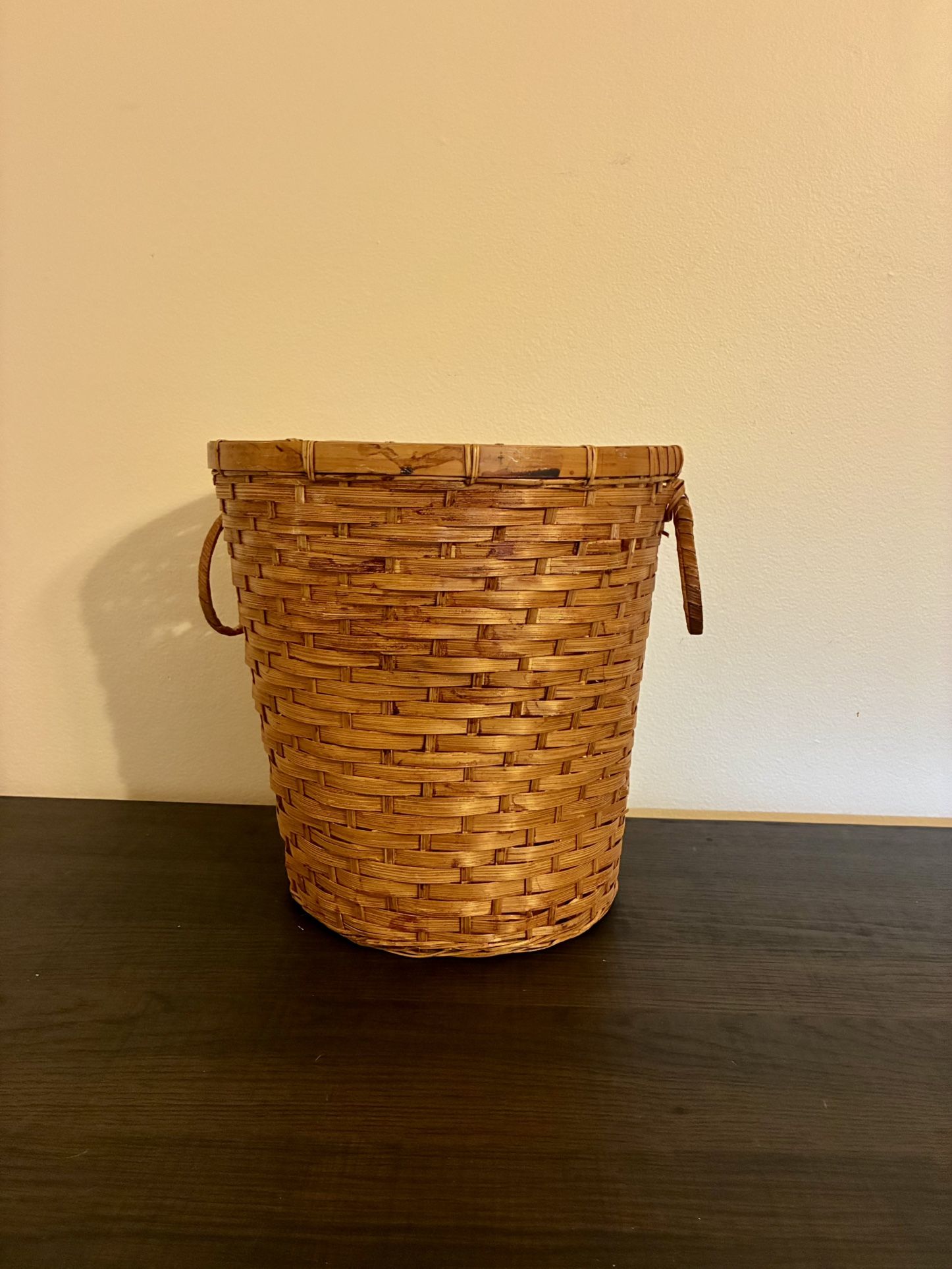 Waste Plant Toy Towel Basket With Handles Wicker Woven Honey Oak Color 9"