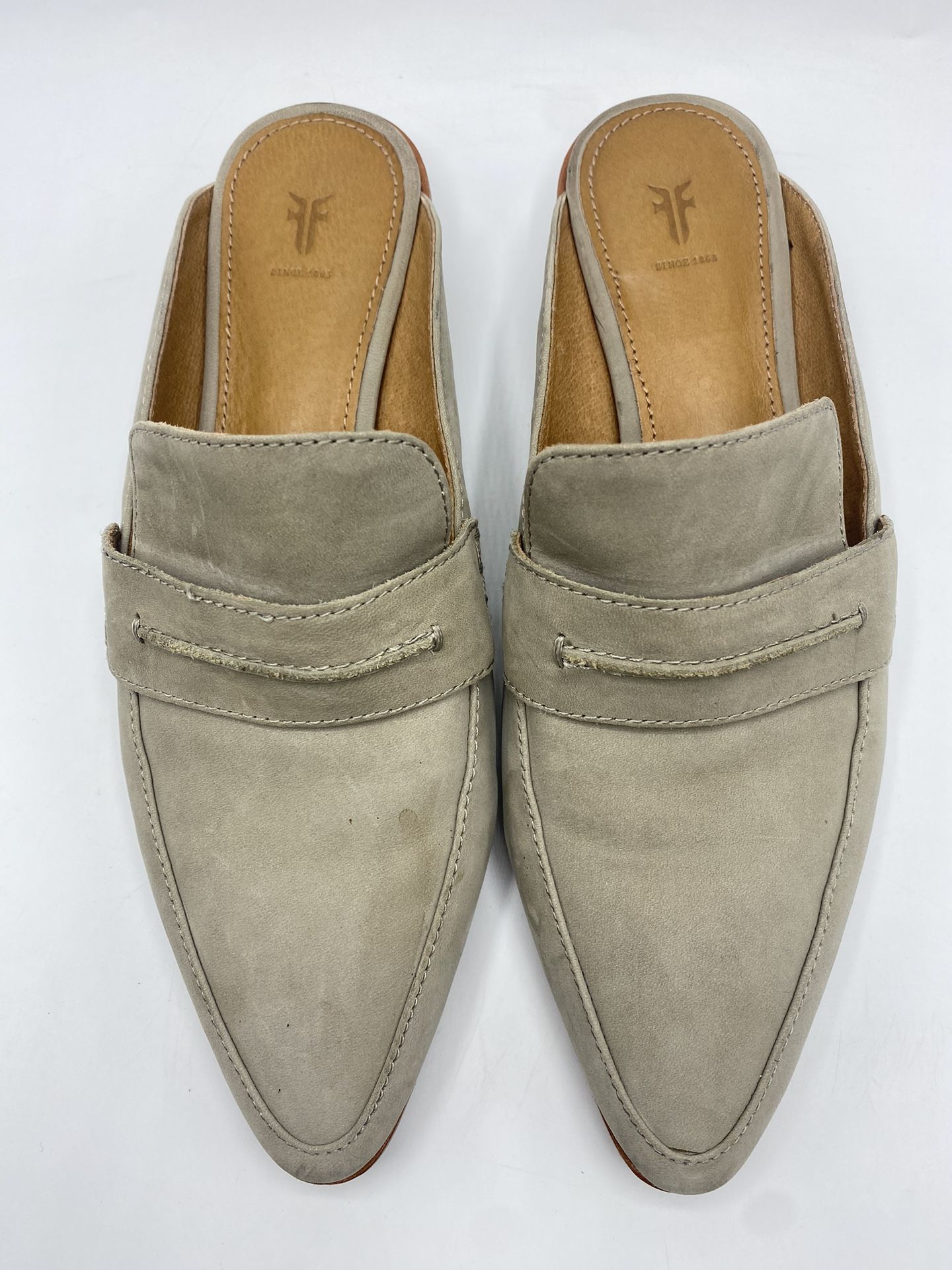 Frye Ellie Mules Shoes Women's Size 6.5M (contact info removed) Suede Grey Slip On Clean