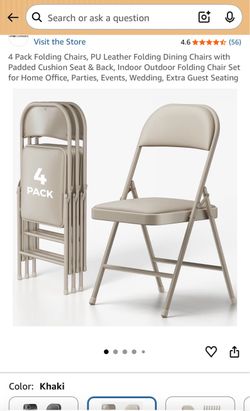 Set of 4 Padded Folding Chairs - Khaki Fabric