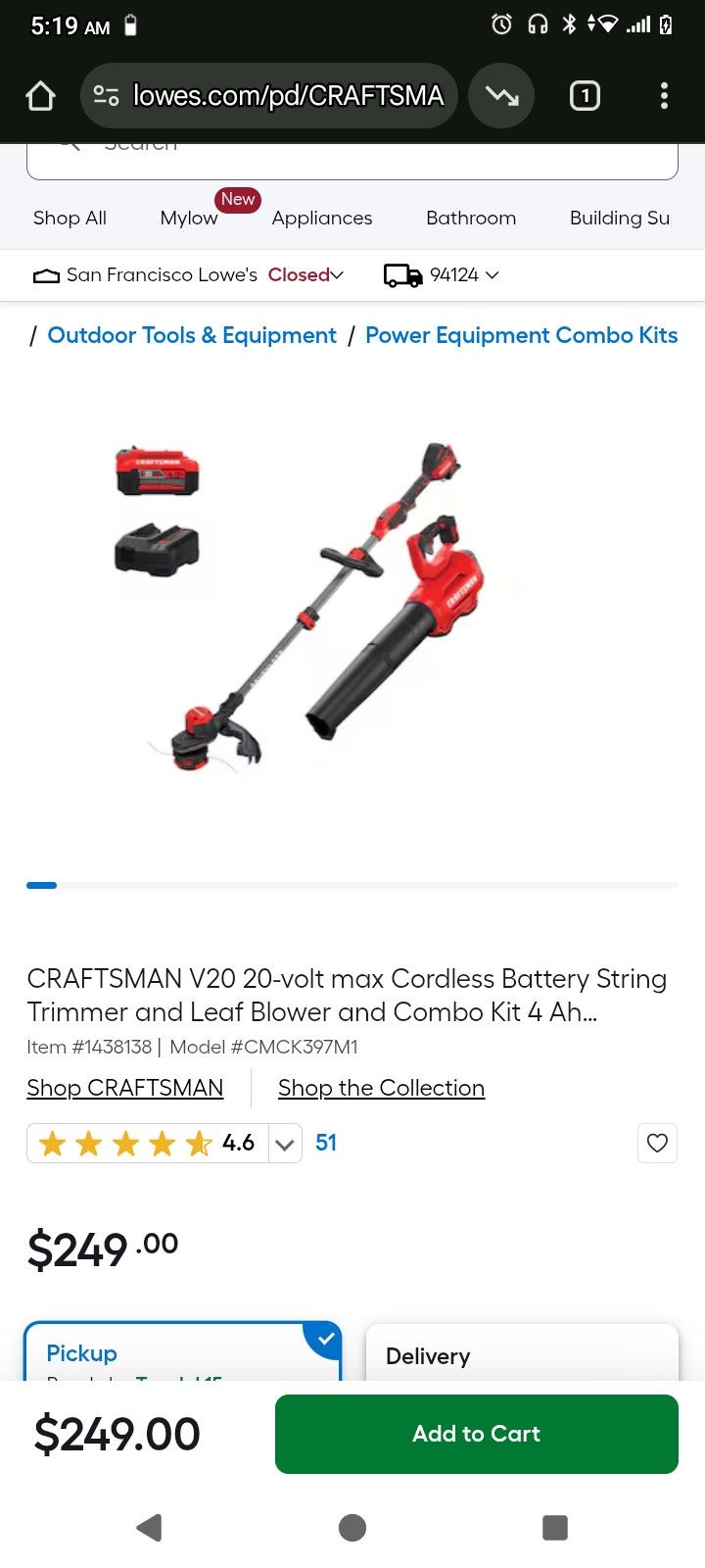 Craftsman Bundle (Leaf Blower), (Trimmer) With One Battery And Charger