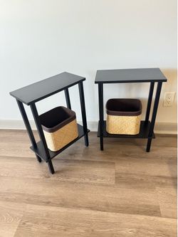2 black narrow side tables