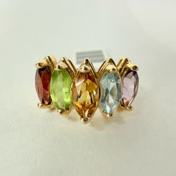 14K Gold Multi-Gemstone Pyramid Ring