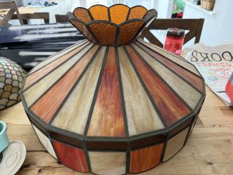 Vintage MCM Amber Leaded Slag Stained Glass Tiffany Style Light Lamp Shade 18”  70.00