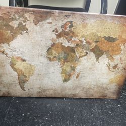 Vintage 35 X 24 World Map Canvas 
