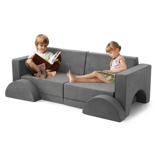 8 Pcs Kids Couch, Child Sectional Sofa - Grey.