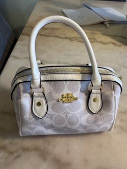 Coach White/Grey Mini Rowan Satchel Bag Signature Canvas