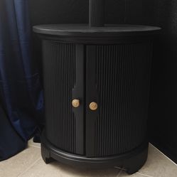 Refinished Black Solid Wood Fluted Cabinet / End Table