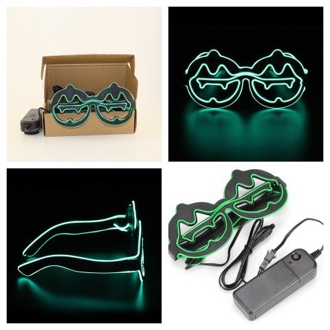 New Green Pumpkin Light Up LED Flashing Glasses