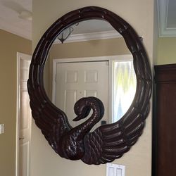 Art Nouveau Carved Wooden Swan Mirror