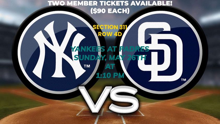 Padres vs. Yankees • Sun, May 26 at 1:10 pm
