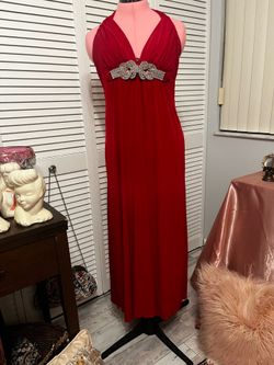 Red Rhinestone Halter Evening Gown – Size 8