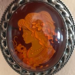 Amber Carved Large Pendant Broch New Please Check My Other Listings 