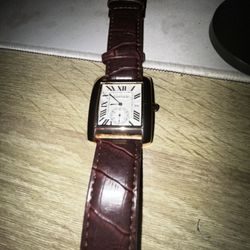Cartier Vintage Watch Gold With Genuine Leather And Lapiz Hands