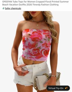 New OFEEFAN Tube Tops for Women Cropped Floral Printed Summer Beach Vacation Outfits 2026 Ttrendy Fashion Clothing size Small
