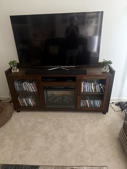 Dark Wood TV Stand with Electric Fireplace