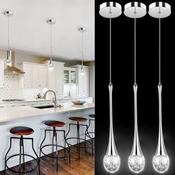 3 Pack Crystal Pendant Lights LED Kitchen Island Adjustable Silver 6000K Dining Room