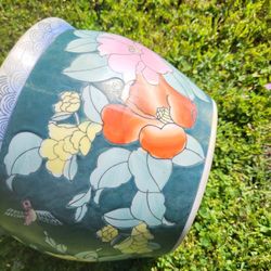 Vintage Chinese China Oriental Floral Ceramic Fishbowl Planter Pot