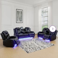 3 - Piece Vegan Leather Power Reclining Living Room Sofa Set with LED Light