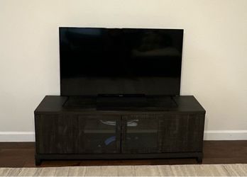 Dark Wood TV Stand with Glass Doors