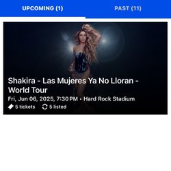 5 Tickets For Sale . Shakira Hard Rock June 6 