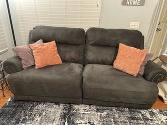 Gray Microfiber Reclining Loveseat with Nailhead Trim