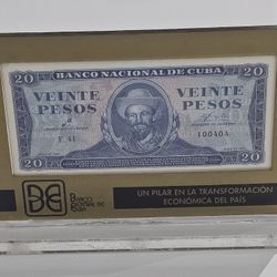 20 Pesos 1961 Cuba Montado En Acrílico 