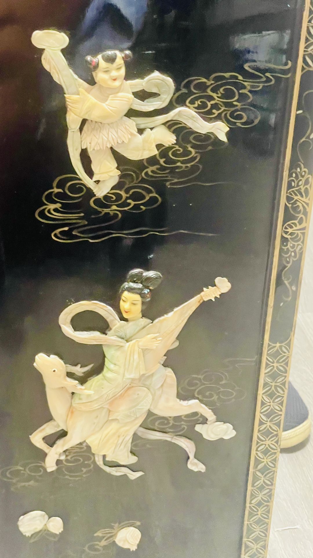 V Black Lacquer Mother of Pearl Geisha Wall Panels