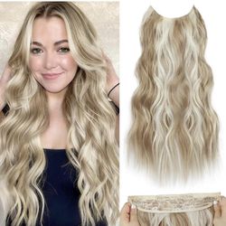 Human hair blend blonde mixed platinum blonde invisible wire hair extensions