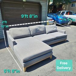 Free Delivery | Gray Slate Driftwood Mid Century Modern Fabric Sectional Sofa/ Couch 