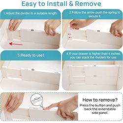 (F) Drawer Dividers for Clothes 8 Pack, Adjustable 4" High Expandable from 11.6"-17" Dresser Drawer Organizer, Plastic Drawers Separators for Dre