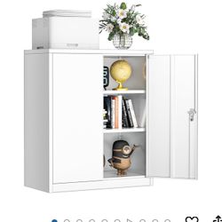 Metal Storage Cabinet with Doors and Shelves,Lockable Storage Cabinet for Office,36”White Metal Utility Cabinets Garage Cabinets for Home Office, Gara