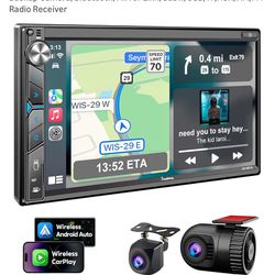 Double din car stereo with dash cam/carplay/touchscreen