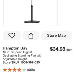 Hampton Bay 16 in. 3 Speed Digital Oscillating Standing Fan with Adjustable Height
