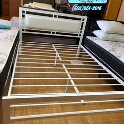 Metal Bed Frame Full Size White New