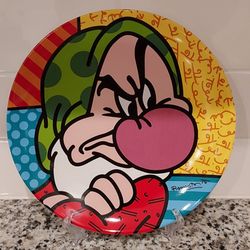 Disney Romero Britto Snow White Seven Dwarfs GRUMPY Collector's Plate - New In Box 