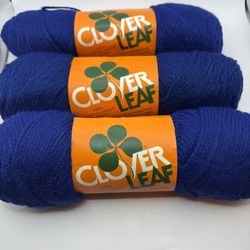 Vintage Yarn 3 Skeins  -Clover Leaf -Color Navy 320 - 100% Acrylic 4oz