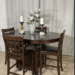 High Extendable Dining Table With Display Base & 4 Chairs / Comedor De Mesa Alta Con Extension Y 4 Sillas