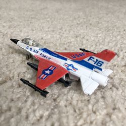 Vintage General Dynamics USAF F-16 FIGHTING FALCON Diecast Fighter 3 3/8” - Zylmex Model #A144 - COMPLETE!!