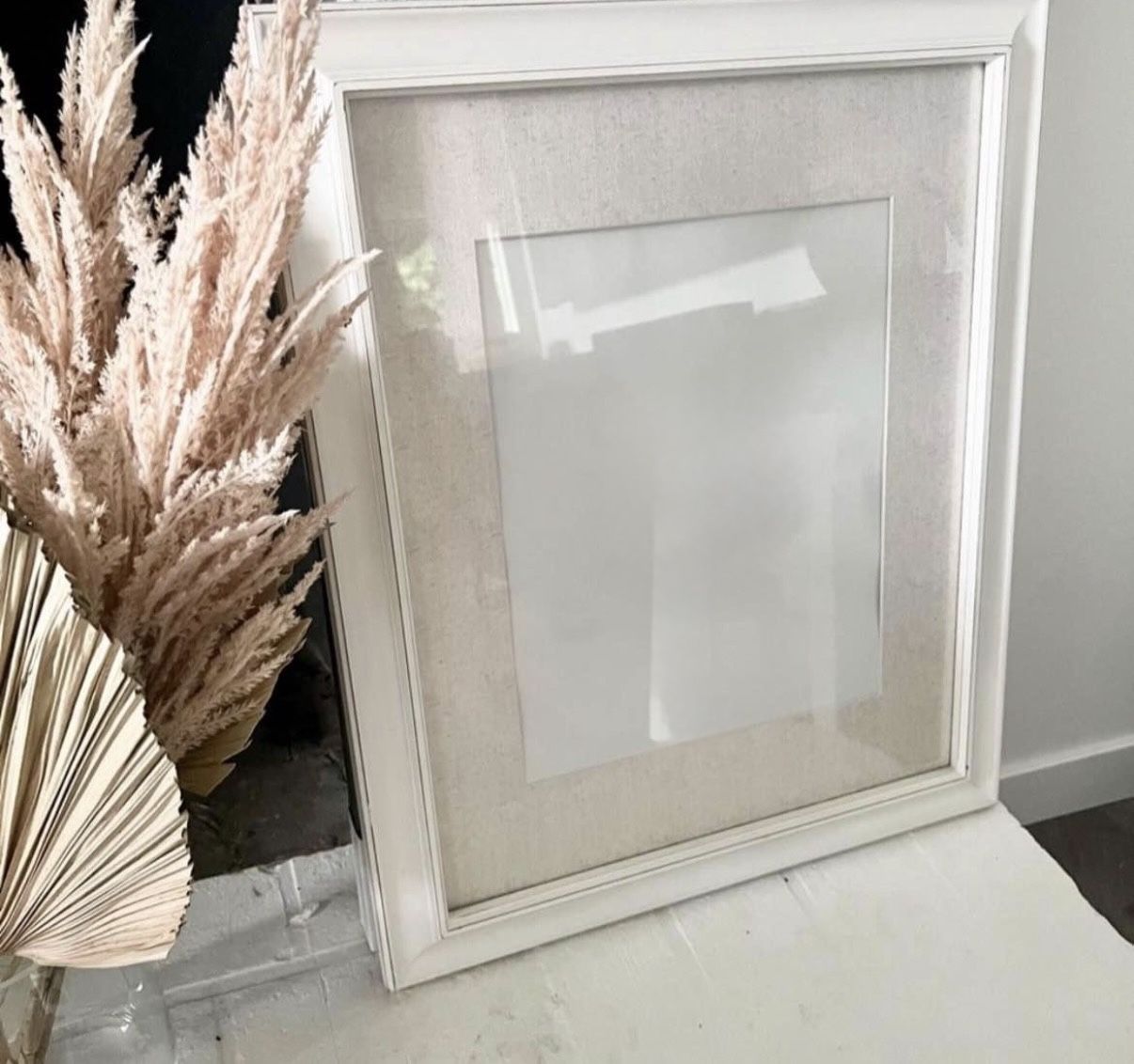 Large White Picture Frame with Beige Linen Matte