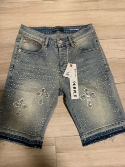 Purple Jean Shorts Rhinstone Crosses