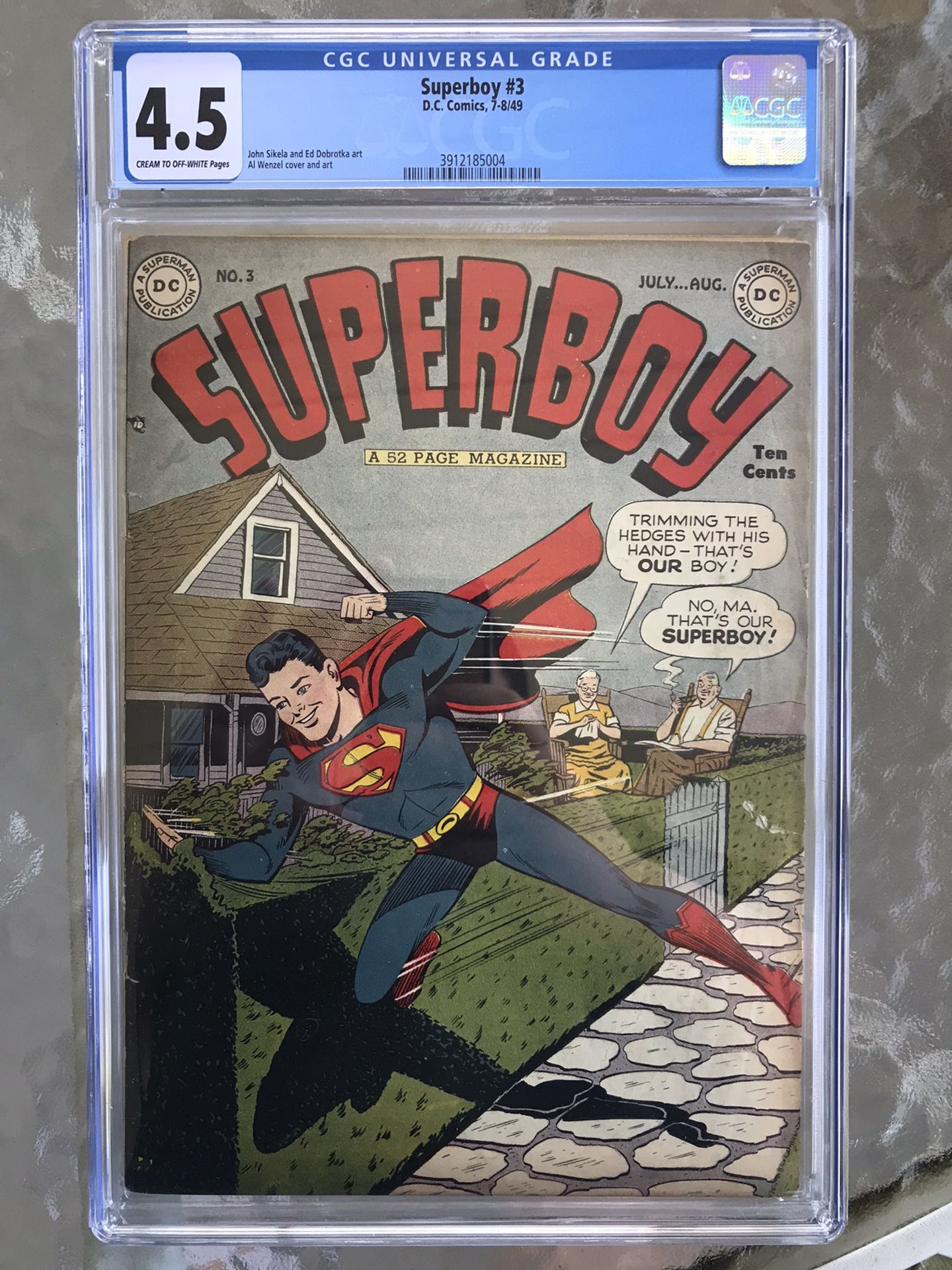 Superboy #3 (1949) CGC 4.5 — Al Wenzel Yard Work Cover; Sikela And Dobrotka