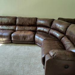 Brown Leather 5 Piece Sectional Couch