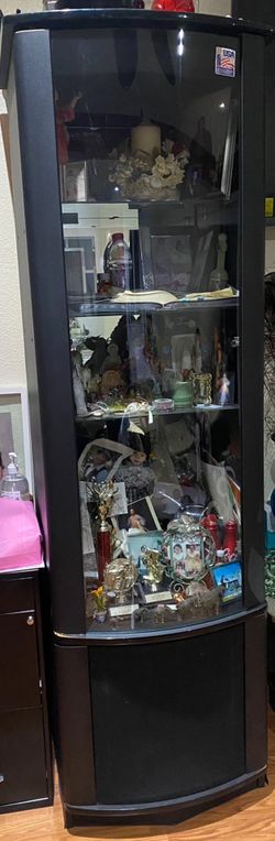 black pilar glass armoire