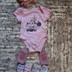 Disney Baby 18M Pink Minnie Mouse Set Headband Knee Pads and Socks