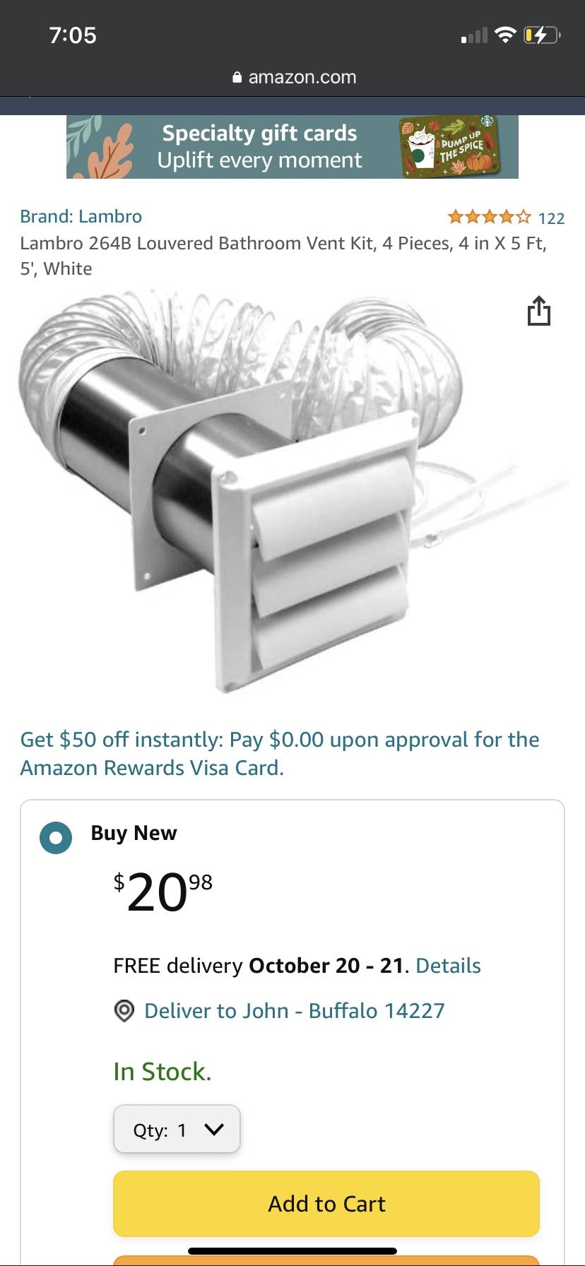 Brand New Lambro Vinyl Duct Vent Kit (4 Inch X 5 Feet)