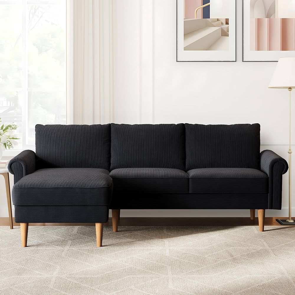 ovios 81.5" L-Shape Sofa Couch with Chaise, Minimalist Plush Corduroy Couches with Comfy Cushions, Modern Luxury Deep Seat Cloud Sofas for Living Room