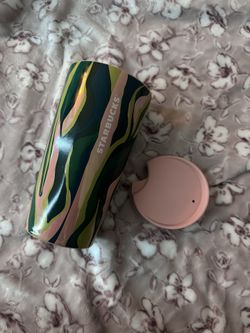 Starbucks 2024 Spring Ceramic Luster Pink Green Lines Tumbler Travel Cup 12 oz