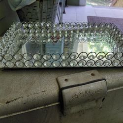 Silver Glass Art Tray Cocktail Makeup Bathroom Ornamental