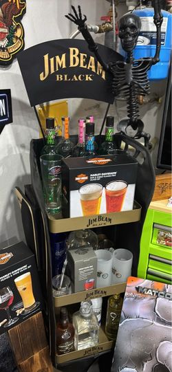 5 ft 3 shelf Jim Beam display mint condition shaped like a golf bag with three sturdy shelves